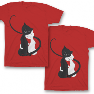 Парные футболки для влюбленных "Обнимающиеся котики"